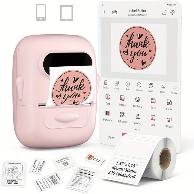 TEMU P50 Portable Thermal Label Printer, Suitable For Home, Clothing, Supermarkets, Jewelry, And Food Industries, Compatible With +ios, Equipped With A Roll Of 40 * 30mm White Stickers