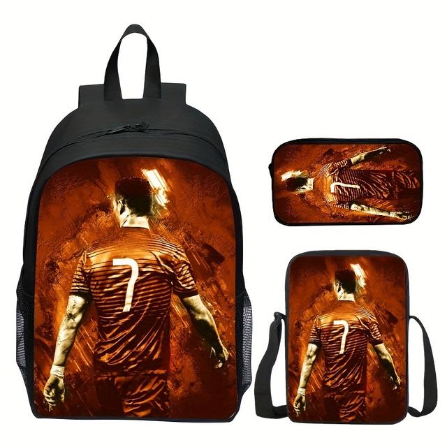 TEMU 3-teiliges neues bedrucktes Zahlensternschüler-Rucksack-Set, Jungen lässiger leichter Schulranzen Messenger-Tasche Stifttasche