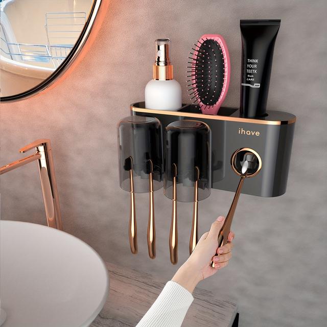 TEMU Wall-mounted Toothbrush Holder With Toothpaste Dispenser