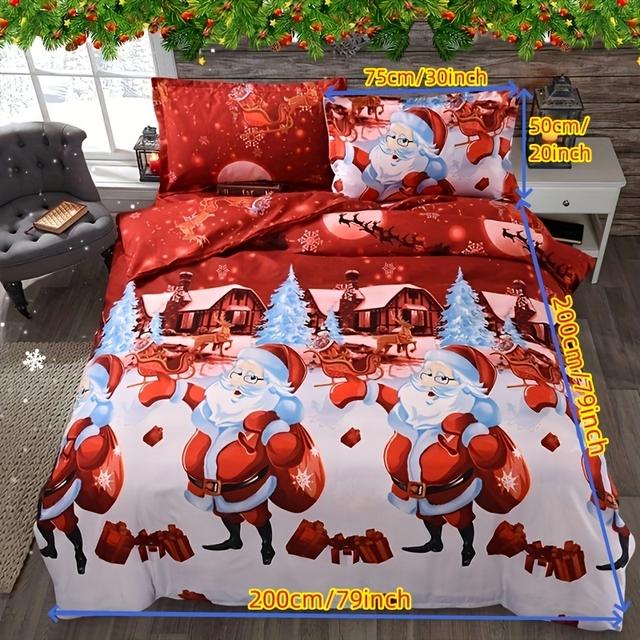 TEMU 3-piece Set; Printed Flannel Polyester Duvet Cover Set With Santa Claus Prints On , Including 1 Duvet Cover And 2 Pillowcases