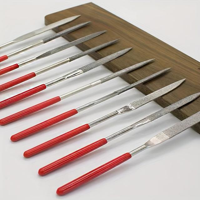 TEMU 10個セット 精密ダイヤモンド針ヤスリ 赤ハンドル付き - 高炭素、両刃仕上げ 金属・石材研磨＆木彫り用 - クラフト＆ジュエリー作成に最適 形状 多機能ファイ 錆び防止 ファイル 工芸工具