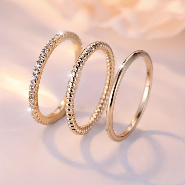 TEMU Minimalist Women'-piece Set Featuring Plain Bands, Shiny Beads, And Zirconia Rings, Wear, Parties, And Luxurious Gift-