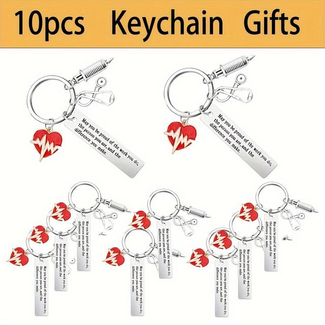 TEMU 10pcs Nurse Appreciation Keychains - Stainless Steel Themed Gifts With Inspirational Messages, Heart & Syringe Designs For Nurses Week, Nursing Students & , Nurse Accessories For Practitioner
