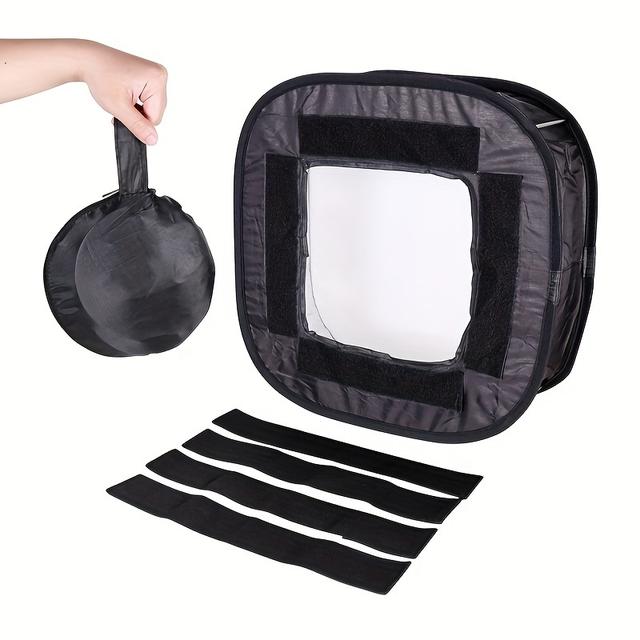 TEMU 1pc 40cm Portable Folding Photography Softbox - Black & White, Round Collapsible Diffuser Cloth With Zipper For , Ideal For Professional & Amateur Photography