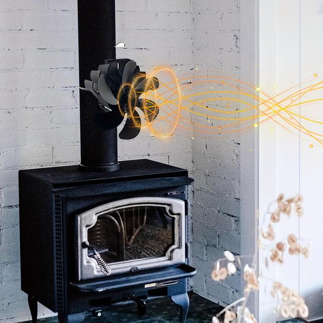TEMU Heat Powered 6-blade Stove Fan, Upgraded Designed Chimney-bundled Type Fireplace Fan, Wood Burning Stove Fan For Wood/log Burner/fireplace Increases, Wall-mounted Fireplace Fan