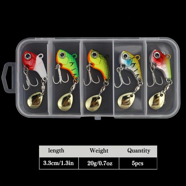 TEMU 5 قطع طُعم دوار معدني VIB طُعم اهتزازي ملعقة صيد سمك جيغز تراوت صيد شتوي طُعم صلب أدوات صيد السمك