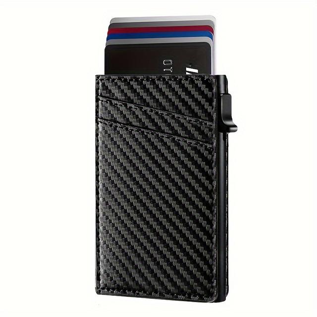 TEMU -push Carbon Fiber Card Holder, Metal Card Case For Men, Rfid Theft-proof European And Aluminum Alloy Card Wallet