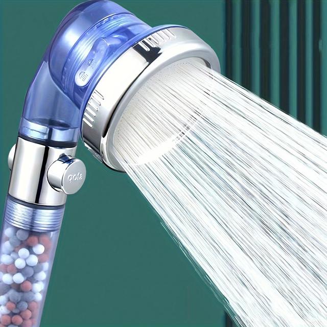 TEMU 1pc High-pressure Filter Shower Head With 3 Spray Modes, Handheld & Water-saving Shower Head, Blue With Filtering Beads, Metal, 2.76in/7cm Diameter