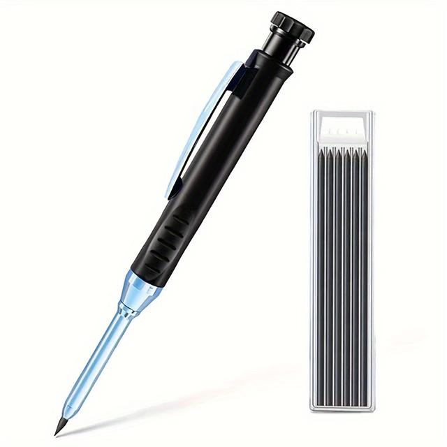 TEMU Lápiz Mecánico de Carpintero Sólido con Sacapuntas para Construcción y Carpintería, Lápiz de Cabeza Larga, Suministros de Papelería, 1 Lápiz + 1 de