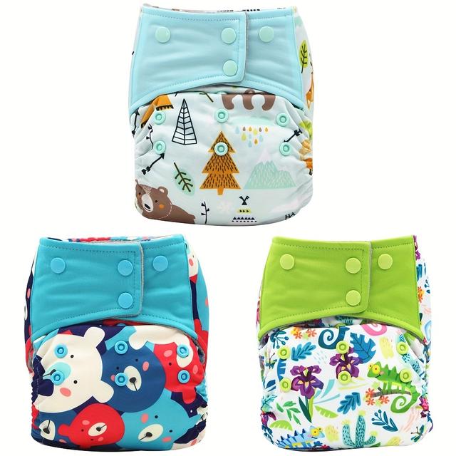 TEMU Asenappy 3pcs High-quality Cloth Diaper Set For 0-2 Years - Washable, Reusable & Adjustable, Fits 6.6lb-33.1lb