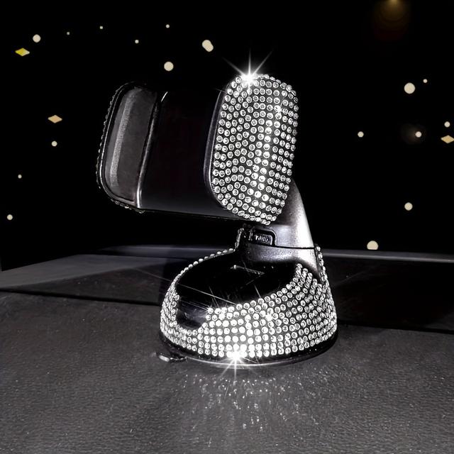 TEMU Luxury Rhinestone-encrusted Car Phone Holder - Multi-functional, Rotating Suction Cup Mount With Sparkling Crystals For Dashboard & Air Vent, Fit For Vehicles, Phone Holder For Car
