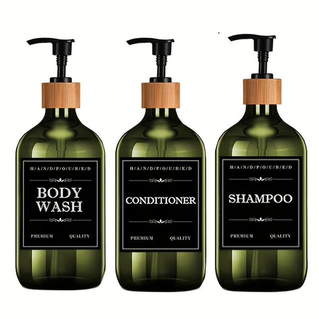 TEMU Set Of 3 Bathroom Dispensers, Shampoo Dispenser, Shower Gel Bottle, Shampoo And Conditioner Bottles, Lotion Pump Bottle (includes Labels)