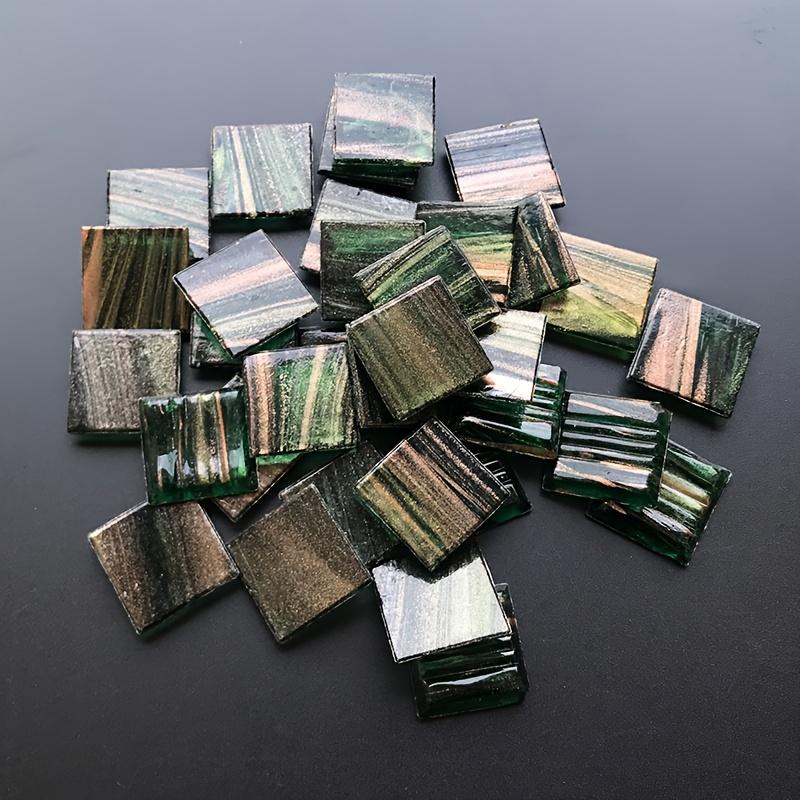 TEMU 40pcs Dark Green Glass Mosaic Tiles With Golden Lines, 0.787" Square Transparent Ice Jade Diy Craft Kit For Artistic Decor And Creative Puzzles, Mosaic Tiles For Crafts