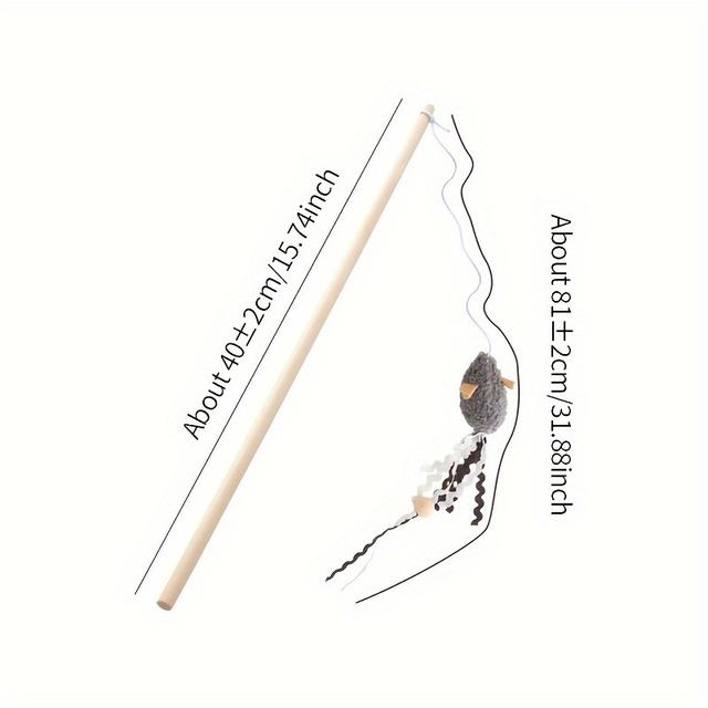 TEMU Interactive Plush Mouse Cat Teaser Stick With Wooden Rod - Fun And Toy For Cats