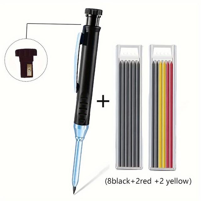 TEMU Solider Zimmermannsbleistift mit Nachfüllblei und integriertem Radierer für tief in die Bohrung hineinreichende mechanische Bleistiftzeichnung, Markierung, Holzbearbeitungswerkzeug