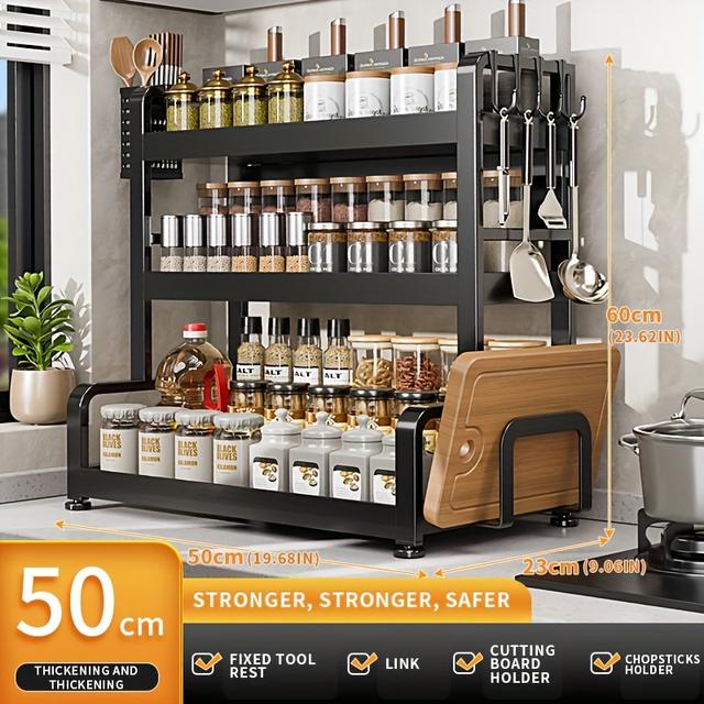 TEMU 1pc Kitchen Countertop Carbon Rack, Dressing Pack, Chopsticks Knife And Spoon Rack, Kitchen Spice Salt Seasoning Jar Holder, Storage Basket For Kitchen, Supplies