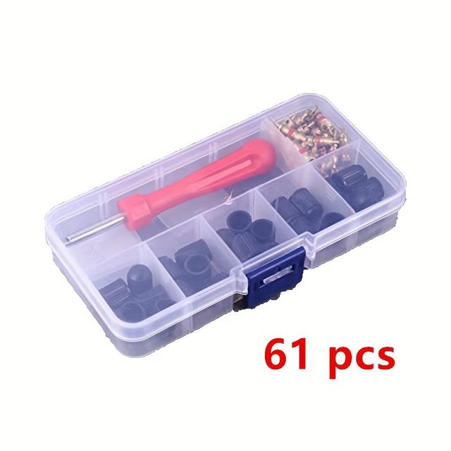 TEMU 61pcs Tire Maintenance Kit: Wrenches, Valves, Covers & Core Removal Tools - Plastic
