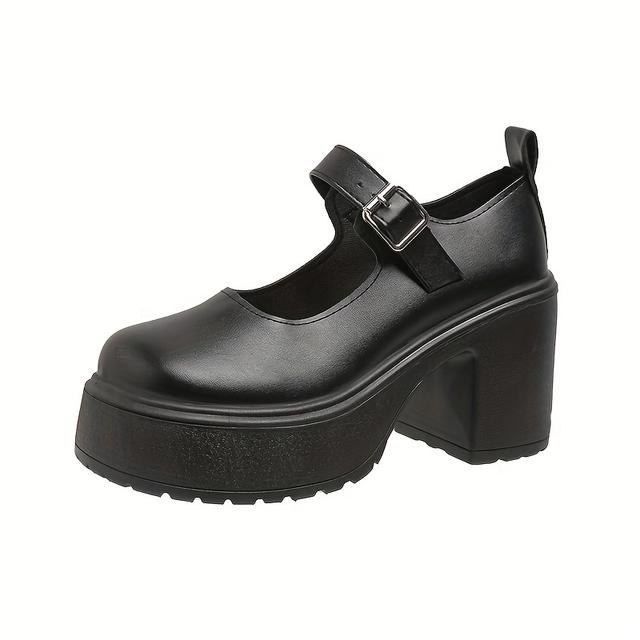 TEMU Women's Platform Chunky High Heels, Fashion Ankle Strap Round Toe , Versatile School Uniform Pumps