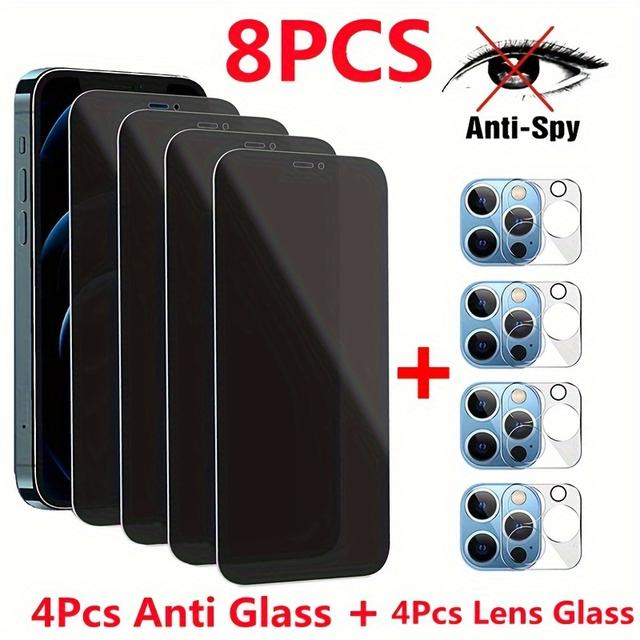 TEMU 8Pcs Vollständige Abdeckung Anti-Peeping Gehärtetes Glas Für for iphone 11 12 13 14 15 Pro Max Glas Und Vollständige Abdeckung Kameraobjektiv Glas Für for iphone 15 14 Pro Max 12 11 Glasfilm