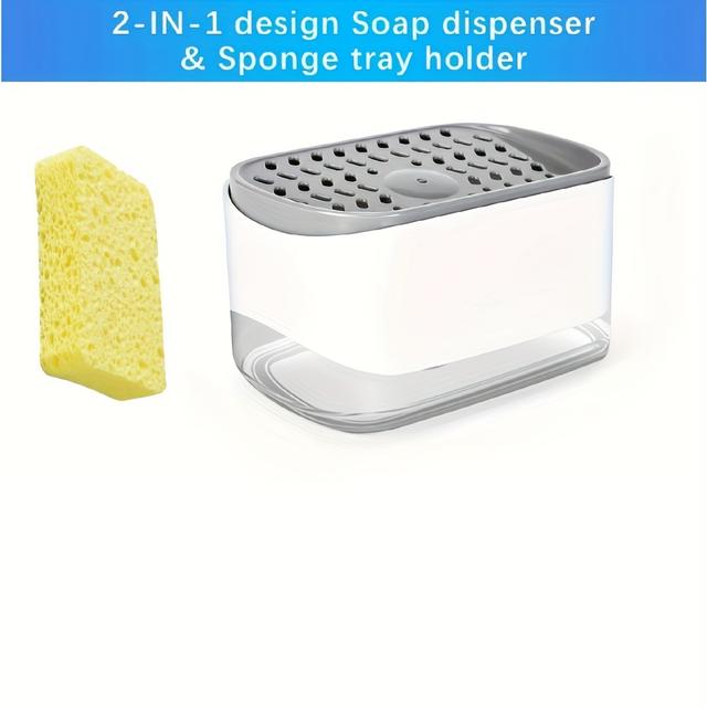 TEMU موزع صابون للمطبخ قطعة واحدة، يتميز بحامل إسفنجة ومسحة إسفنجة، مضخة صابون مزدوجة الاستخدام لسطح العمل، حامل إسفنجة، سهل الملء بقاعدة مانعة للانزلاق لغسيل الأطباق في حوض المطبخ.