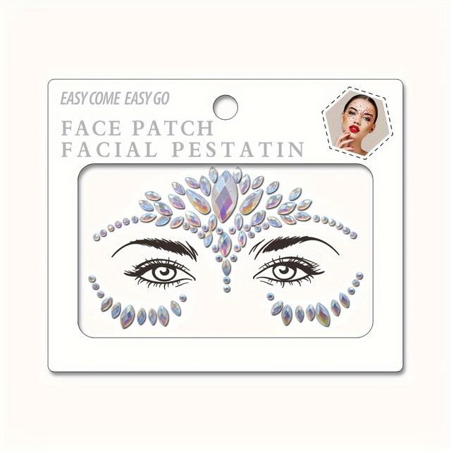TEMU Sparkle Face Colorful Luminous Sticker Glow In Dark Drill 1pc Resin Material Face Shiny Glitter Decoration For Daily Party And Masquerade For Music Festival