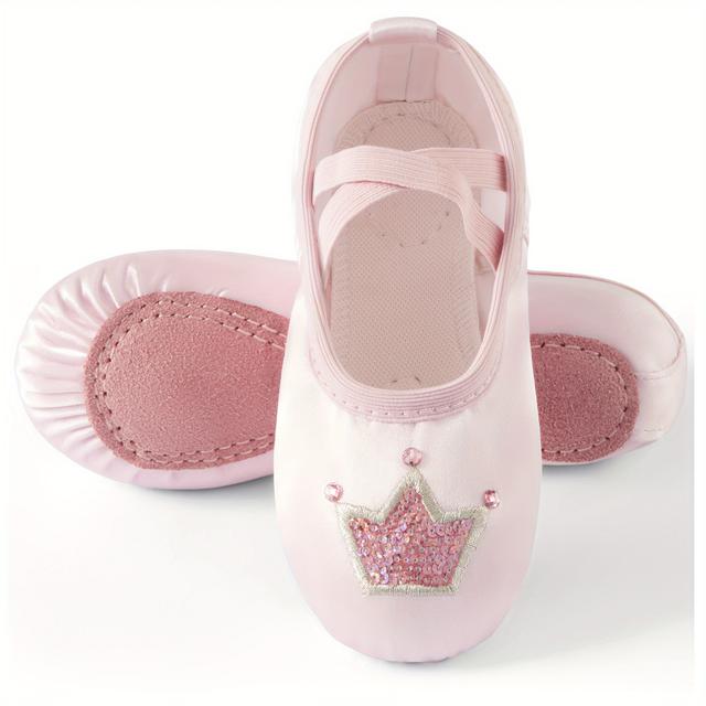 TEMU Tanzschuhe mit weicher Sohle für Mädchen, speziell für Kinder konzipiert, um zu üben und zu , mit einem rosa Kronendesign für professionellen Einsatz.