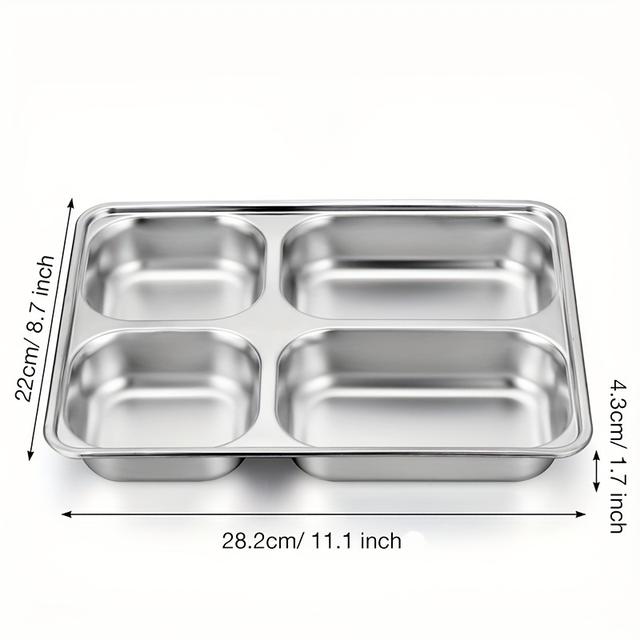 TEMU 6pcs Stainless Divided Plates - Ideal For , Picnics & Canteen Use, Durable 201 Stainless Steel, Home & Kitchen Dining, Picnic Essentials | Modern Dining Plates | Durable Kitchenware
