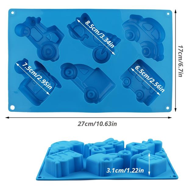TEMU 6-Form-Silikon-Kuchenform-Set, verschiedene Fahrzeugdesigns, DIY-Bäckchokoladenformen für Desserts, Seifenherstellung, Ofenfest, vielseitig für Weihnachten, Halloween, Ostern, Thanksgiving, 4.