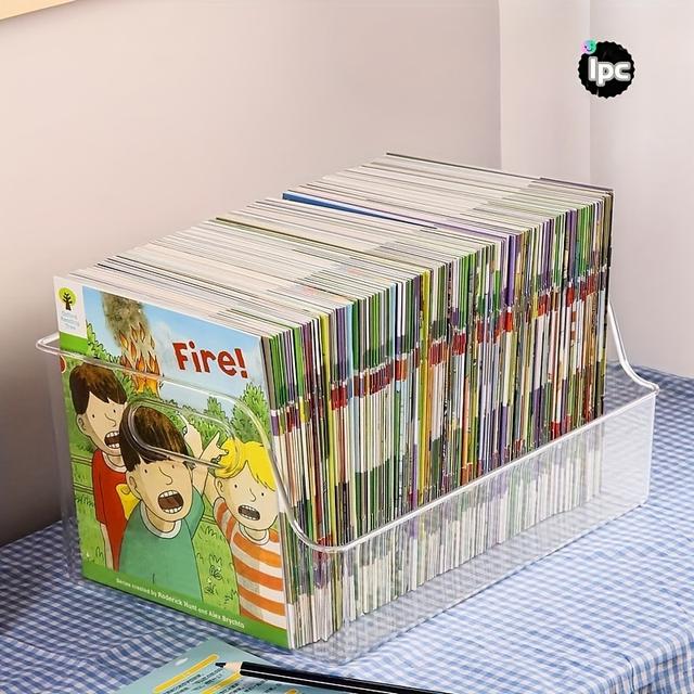 TEMU 1pc Storage Box Desktop Large Capacity Transparent Plastic Book Storage Rack Oxford Tree Organizing Tool