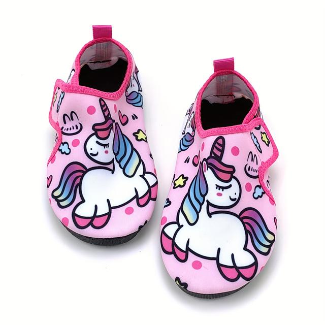 TEMU Pink Baby Girls Water Shoes Carton Hook And Loop Fastener Kids Barefoot Slip On Soft Water Sneakers For Boys Girls Toddlers Outdoor Lightweight Quick Dry Beach Aqua Socks For Summer Little Kid