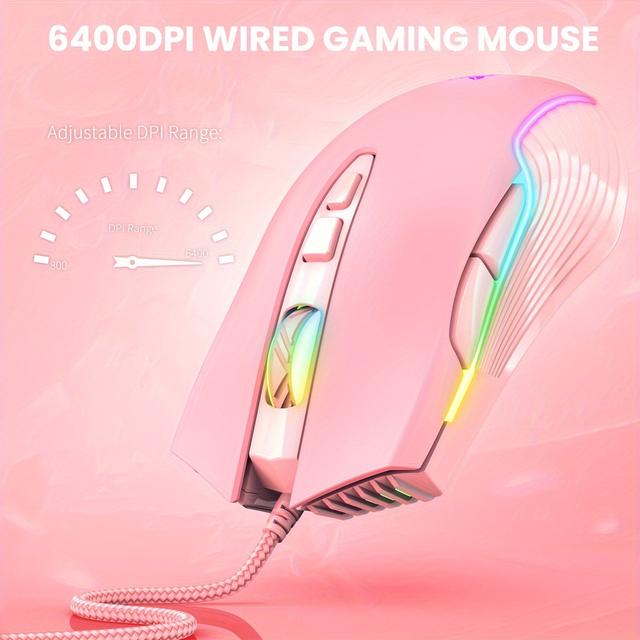TEMU Onikuma Cw905 Wired Gaming Mouse - Silent, Mechanical Feel, Comfortable Pink With Purple Accents, Usb Powered, For Pc & Laptop, Gaming Mouse For Pc, Laptop Accessory, Modern Aesthetic,