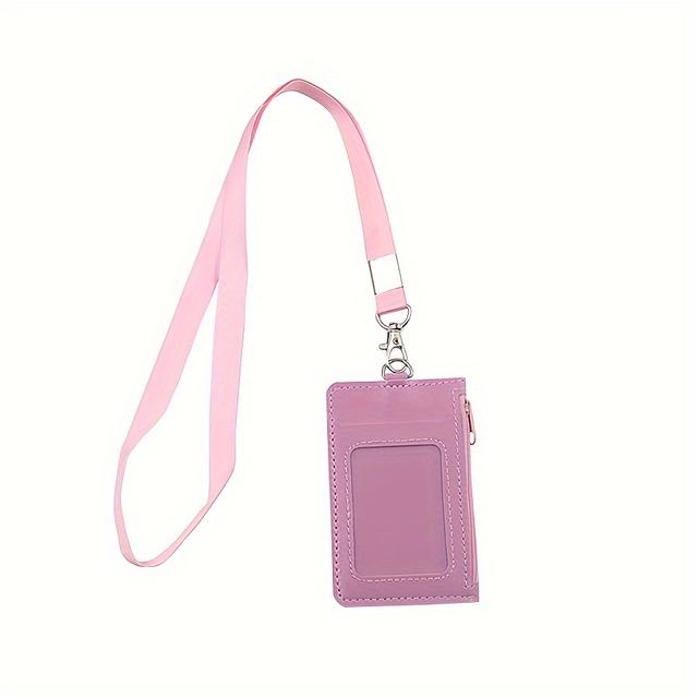 TEMU Premium Leather Zippered Id Badge Holder With Multiple Card Slots And Lanyard - Office Use