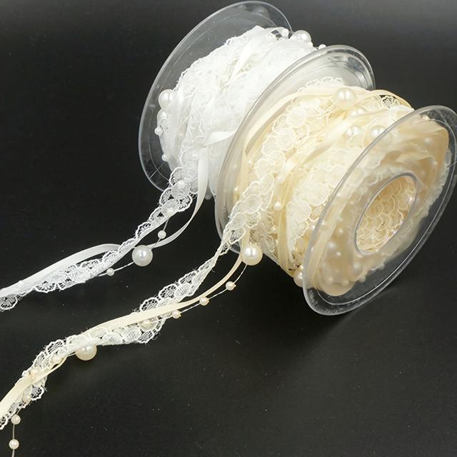 TEMU 1pc 3-meter Pearl Chain Lace Ribbon Trim For Birthday And Wedding Scene Decorations, Handheld Bouquet Decorative Band, Festival Decoration Pearl Chain Diy Accessory