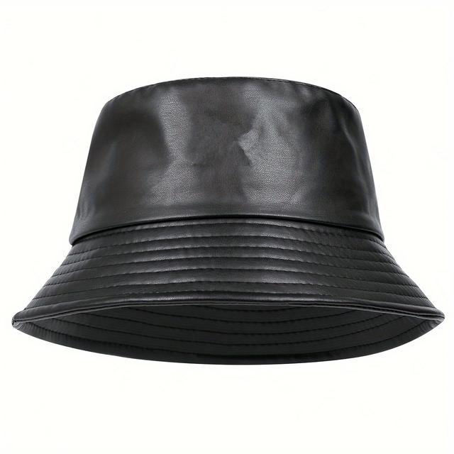 TEMU 1 Men's Pupu Pu Leather Bucket Hat, Adjustable Outdoor Casual For Spring And Autumn Travel Beach Party, Suitable For Women