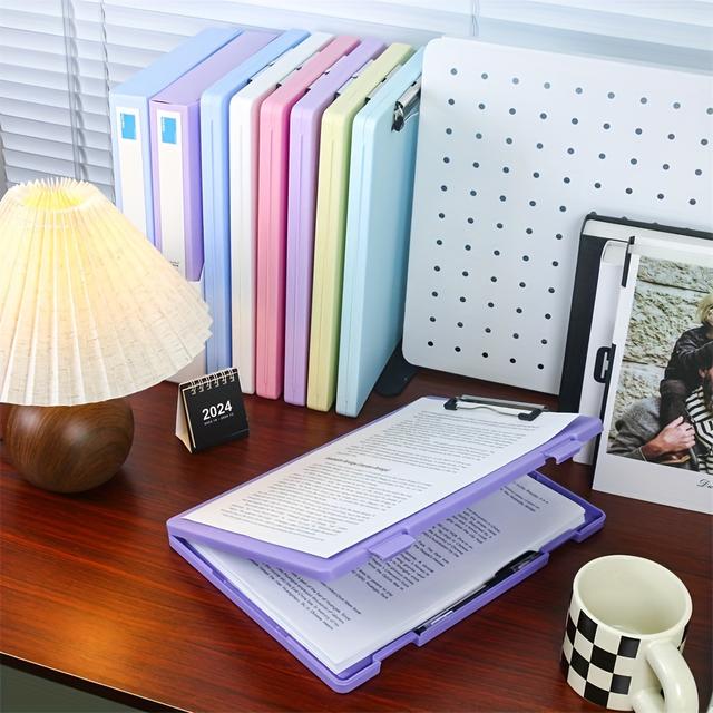 TEMU 1pc A4 Storage Box, Storage Folder, Writing Pad, Paper Clip For Organizing And Storing Test Papers, Large Capacity Plastic File Box, Office Supplies For Document Organization And File Management