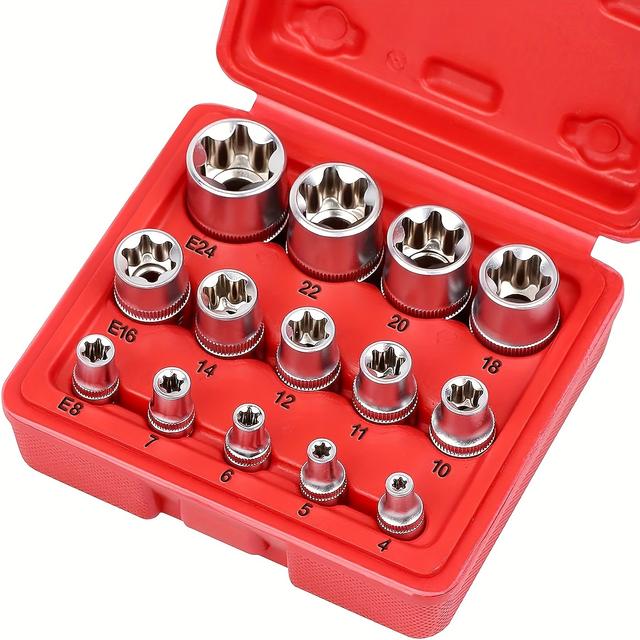 TEMU 14pcs Hexagonal Flower Key Star Type Socket Combination Auto Repair Tools Plum Type Socket