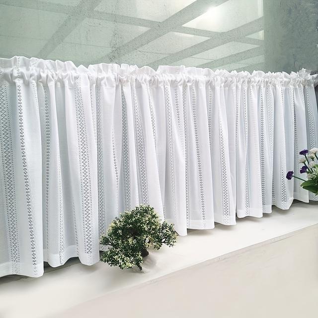 TEMU 1pc Minimalist Japanese-style Coffee Curtain, White Hollow-out Window Scenery, Rod Pocket Top Panel, Small Curtain For Kitchen, Restaurant, Living Room Window And Door Decoration Shading