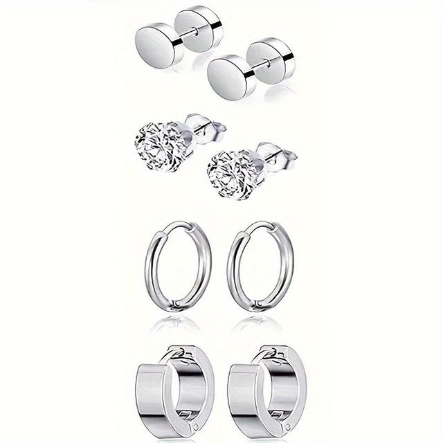 TEMU Un juego de de aretes disponibles en colores negro, acero inoxidable y dorado, para uso diario para hombres como para mujeres, hechos de acero inoxidable