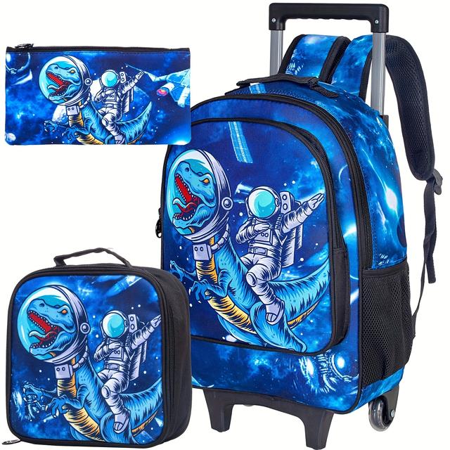 TEMU Due To Appearance Of Scratches Or Peeling, Please 3pcs Rolling Backpack For Boys, Kids Dinosaur Wheeled Bookbag?travel Roller School Bag With Wheels