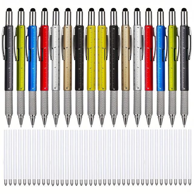 TEMU 16 قطعة قلم هدية للرجال 6-في-1 أداة متعددة الوظائف مع مفك براغي، مسطرة، مستوى، قلم حبر جاف، ، و40 بديلة