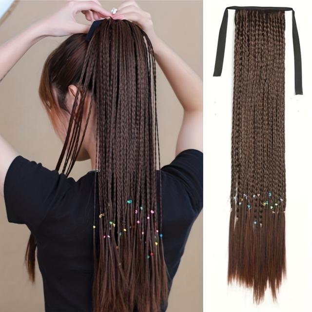 TEMU Box Braids Ponytail With Ribbon Tie Wrapped Around Ponytail Extensions Synthetic Hair Extensions Elegant For Daily Accessories Halloween Christmas