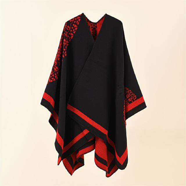 TEMU Vintage Shawl Wrap Poncho Large Floral Cape Windproof Cardigan For Women Autumn & Winter