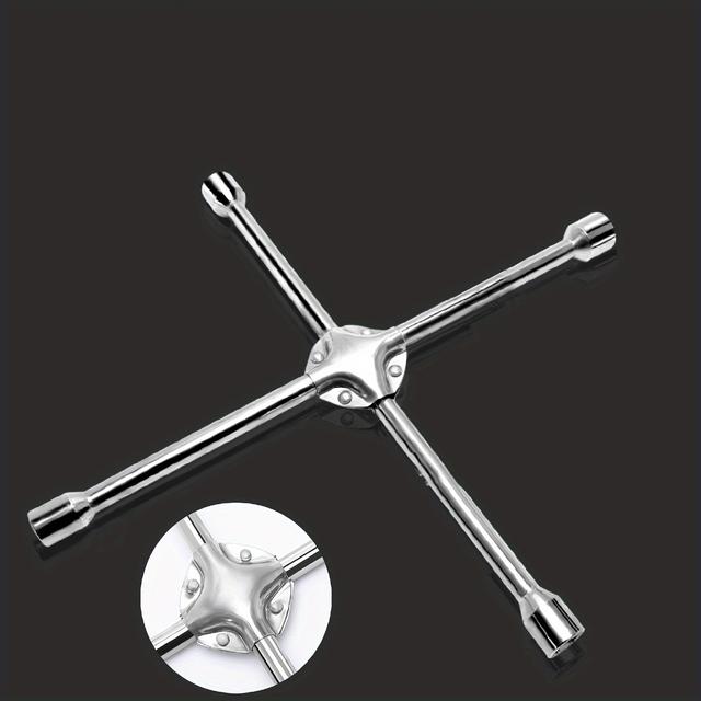 TEMU Llave de rueda universal de resistencia de 14 pulgadas con diseño cruzado de 4 vías, con vasos estándar de 17 mm, 19 mm, 21 mm y 23 mm para reparaciones de neumáticos de automóviles