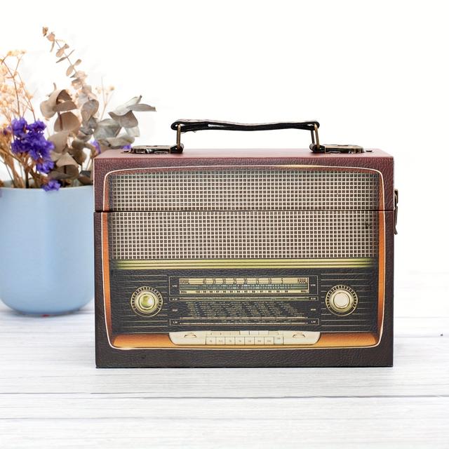 TEMU A Wooden Pu Storage Box, Mediterranean , Retro Radio Pattern, Desktop Home Decoration, Hidden Jewelry Souvenir Gift