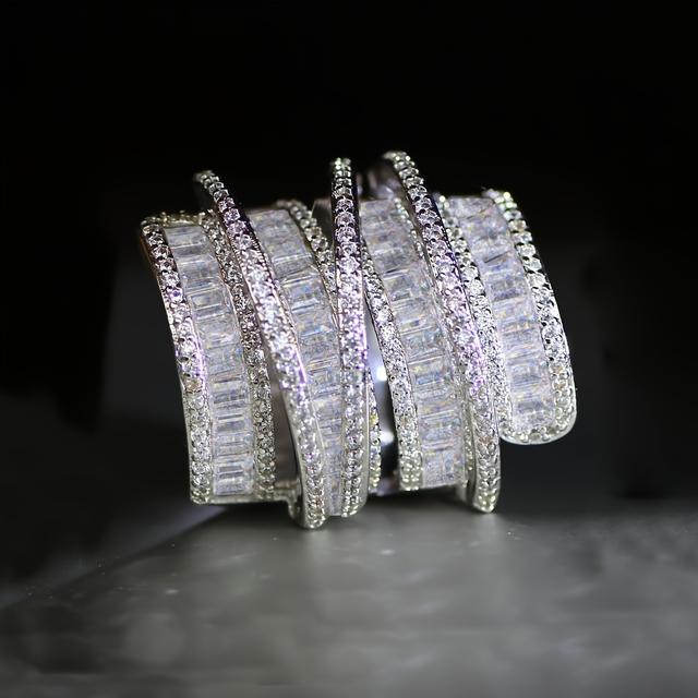 TEMU Luxury Wide Zirconia Stacking Ring Birthstone Delicate Jewelry For Women Party Banquet Wedding Decor