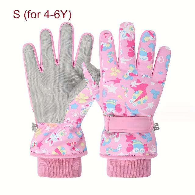 TEMU Children's Ski Gloves, Christmas And New Year Gifts, Cute Printed Polar Lining Thickened Warm And Windproof Adjustable Wristband, Unisex Outdoor Gloves S/m/l Multicolor.