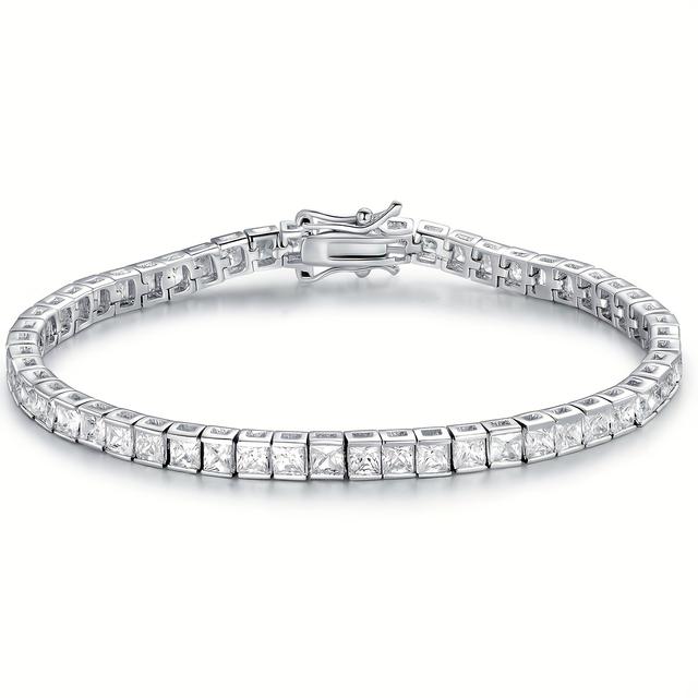 TEMU 남녀 공용 우아한 사각 합성 지르코니아 테니스 팔찌 - 클래식 & 패셔너블 디자인, 내구성 좋은 구리 합금, 또는 휴일 선물로 완벽, 다용도 액세서리, 스타일리시 팔찌 | 우아한 팔찌 | 튼튼한 팔찌|팔찌|남자팔찌