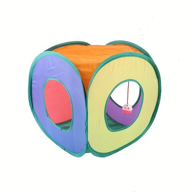 TEMU 1pc Foldable Rainbow Cat Square Tunnel - Outdoor Tent And Playground Toy For Kittens - Provides Hours Of Fun And Exercise