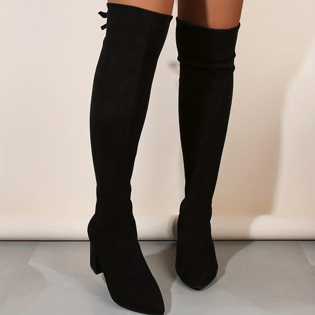 TEMU Autumn And Winter Pointed Toe High Heel Women's Boots With Lining, Over-the-knee Thigh High Boots, Chunky Heel Lace-up Stretch Boots, High Boots, Riding Boots, Women's Boots, Women Shoes