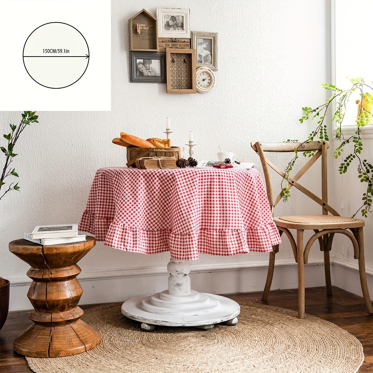 TEMU Mantel con Volantes y Estampado de Cuadros Rojos de Estilo Étnico para , 1 Pieza